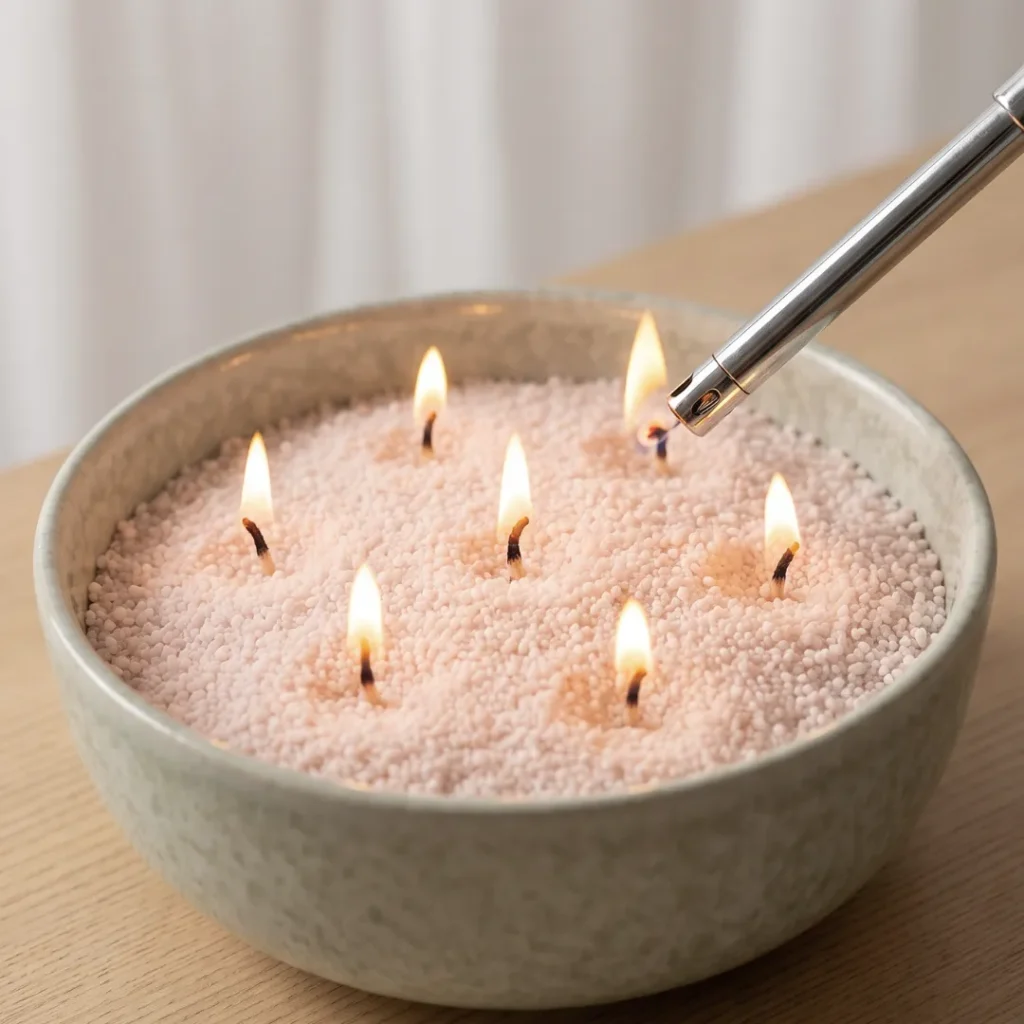 Candela a più stoppini con cera a sabbia - Ombre di luce - Olfacto