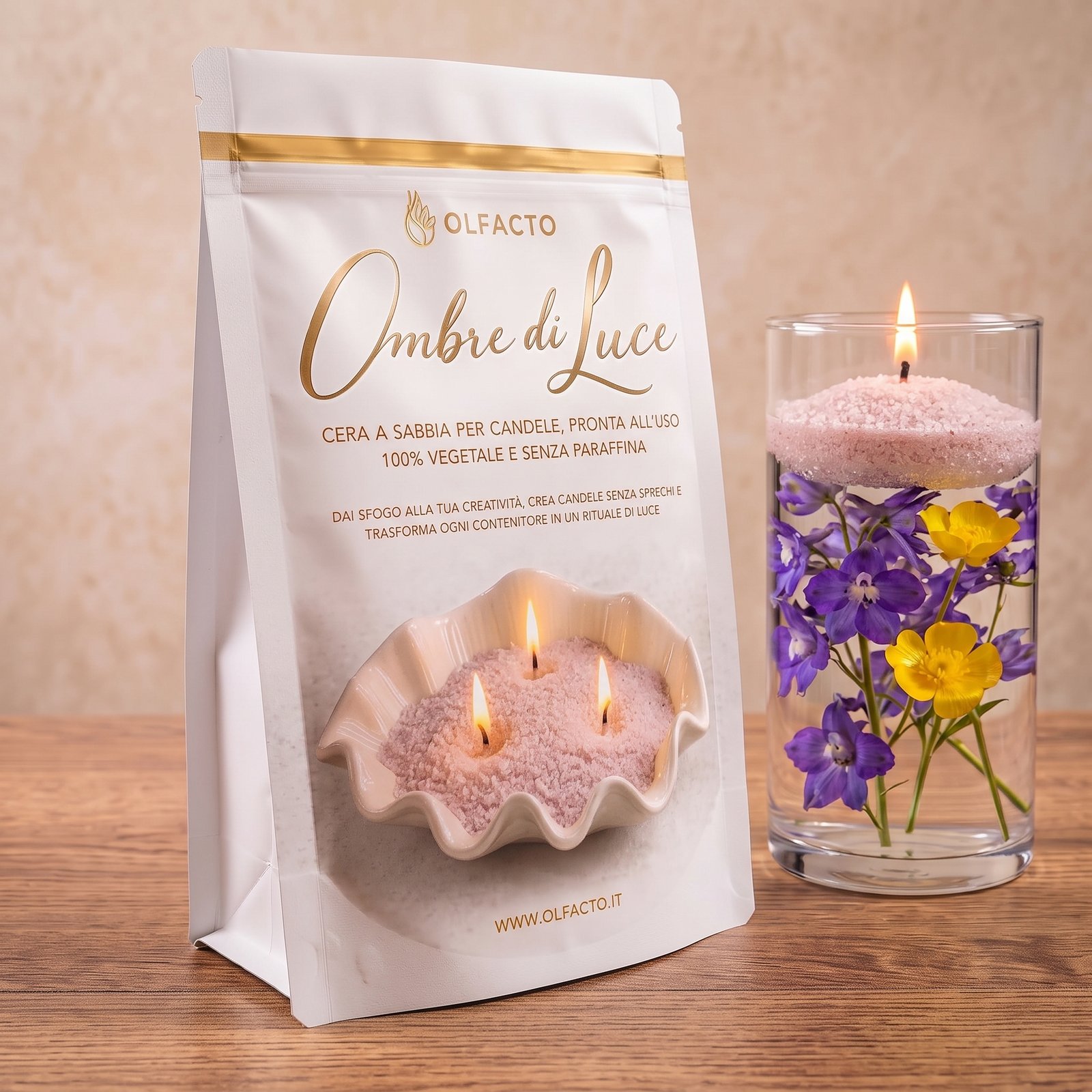 Cera a sabbia - Melograno e Spezie - color rosato - Galleggiante - Olfacto.it - Candele a sabbia Cera a sabbia - Melograno e Spezie - color rosato - Galleggiante