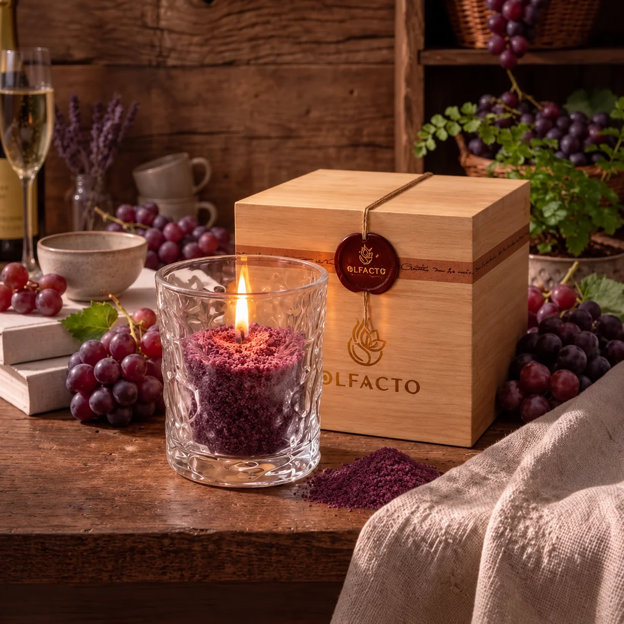 Composizione con candela OLFACTO fragranza Divino